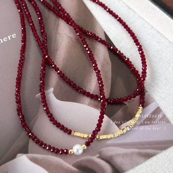 Ankora Red Pearl Shattered Silver Necklace Fashionable Elegant Light Luxury Clavicle Chain Niche Design High-grade Necklace Chain