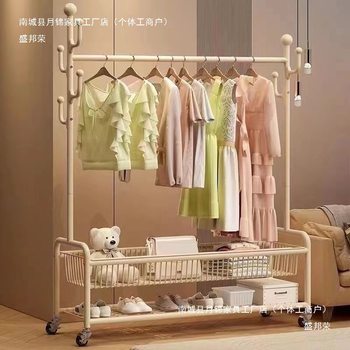 Floor-Standing Clothes Drying Rack for Home Use, Movable Bedroom Clothes Rack, Indoor Simple Rod Coat Rack for Room