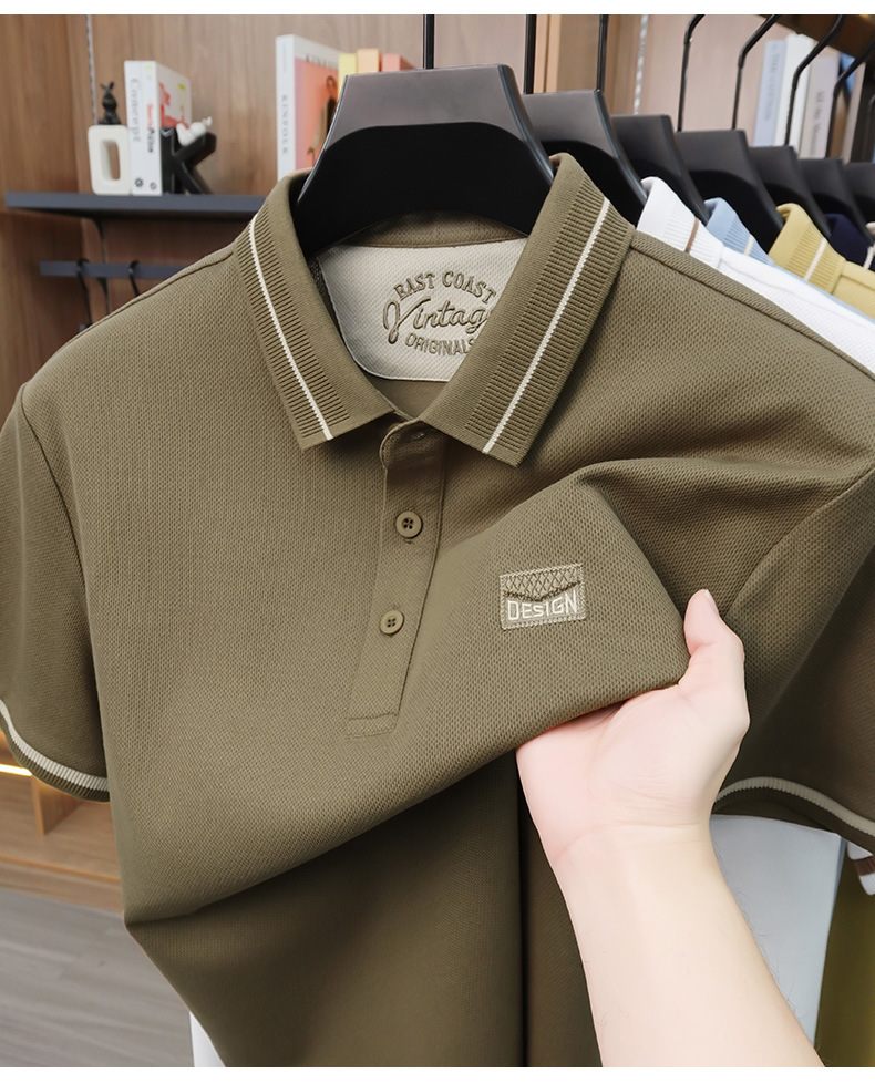 Áo polo nam tay ngắn cotton lưới co giãn thoáng khí chống nhăn — Màu đỏ táo tàu, màu đen, Mễ Hạnh, Xanh tím than