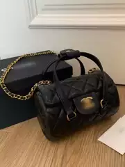 Xiangvic Year-End Gift Bowling Bag Full Leather/Velvet Chain Crossbody Quilted Cylinder Handbag with Gift Box