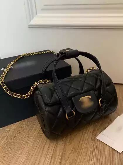 Xiangvic Year-End Gift Bowling Bag Full Leather/Velvet Chain Crossbody Quilted Cylinder Handbag with Gift Box