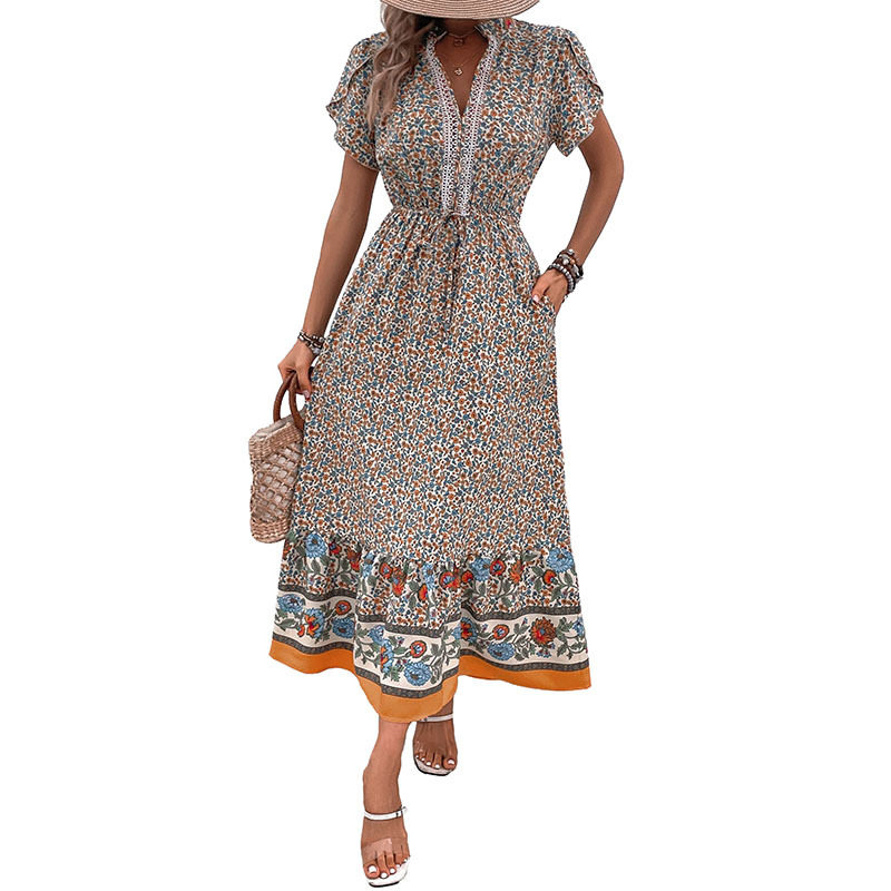 Floral A Line Dress Short Sleeve French Country Style Summer Fashion Wholesale Available customizable