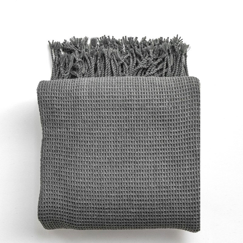 F5 Waffle Solid Color Throw Blanket Sofa Cover Blanket Bedroom Leisure Soft Furnishing Blanket Homestay Bed End Versatile Blanket