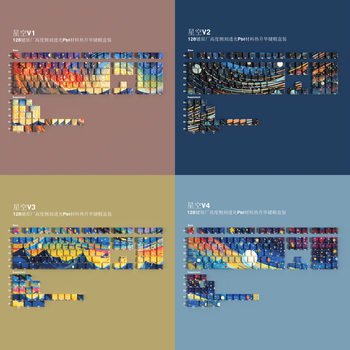 JCM starry sky oil painting key cap side engraved light transmission character 128 key boxed large full set of mechanical keyboard cap Wooting