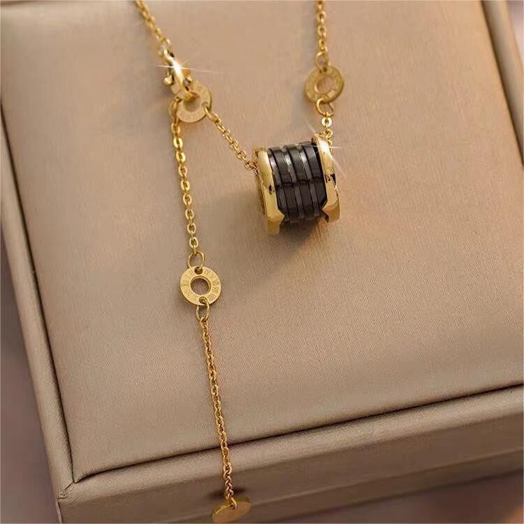 Black Ceramic Small Man Waist Necklace High-grade Long Accessories Titanium Steel Spring Pendant Women's Clavicle Chain