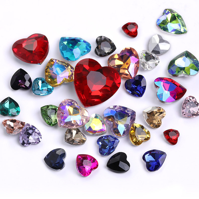网红爆款尖底桃心钻水晶玻璃钻手机贴钻服装发带配件饰品钻爱心钻