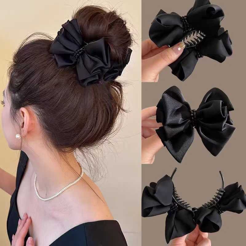 Black Bow Ball Hair Accessories High-End 2025 New Shark Clip Full Back Head Hairpin Hair Accessories for Women
