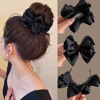 Black Bow Ball Hair Accessories High-End 2025 New Shark Clip Full Back Head Hairpin Hair Accessories for Women
