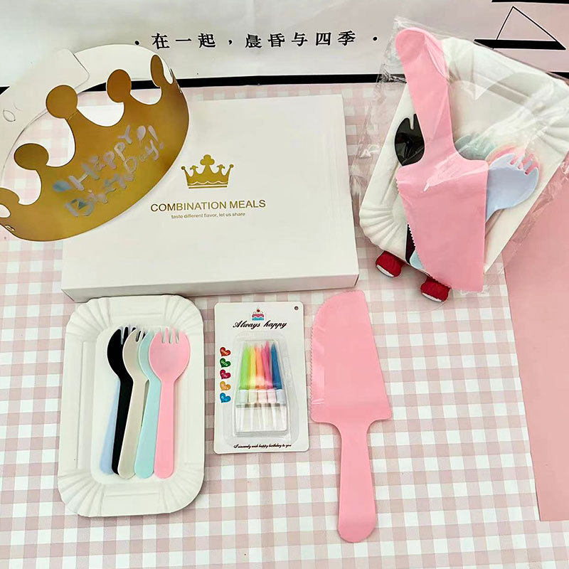 Birthday Cake Cutlery Set Gift Box Packaging Party Cutlery Disposable Cutlery Plate Fork Party