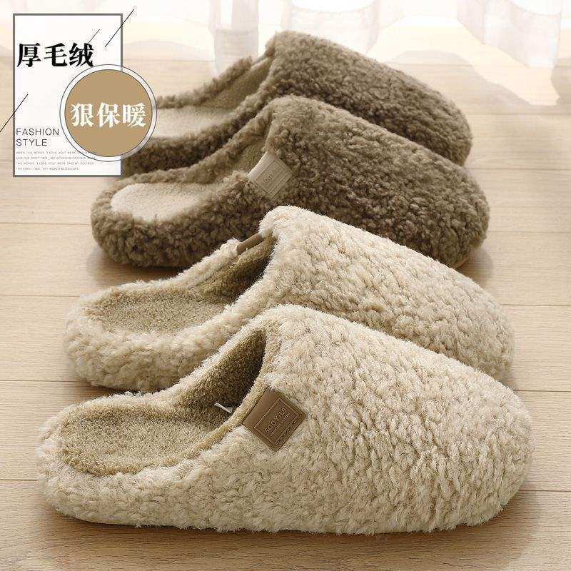 Lamb Wool Cotton Slippers for Women, Autumn and Winter 2025 New Style, Indoor Home Warm Thick-Soled Furry Slippers for Men, Winter