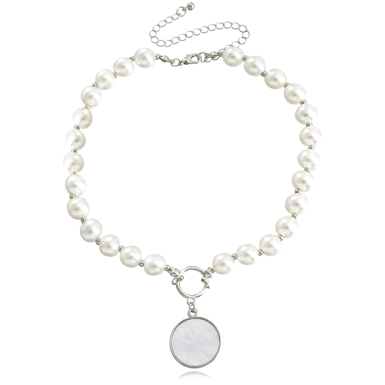 欧美跨境饰品 朋克锁骨链小众设计贝母项链女 潮流合金毛衣链项饰