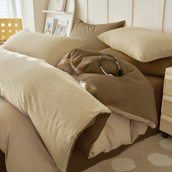 Class A Cotton Washed Cotton Four-piece Set Pure Cotton Solid Color Double-spell Simple Bed Sheet Quilt Cover Non-print Style Dormitory Three-piece Set