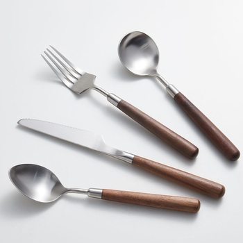 High-End Solid Wood Walnut Handle Stainless Steel 304 Steak Knife and Fork Western Food Knife, Fork and Spoon Dessert Tableware Set