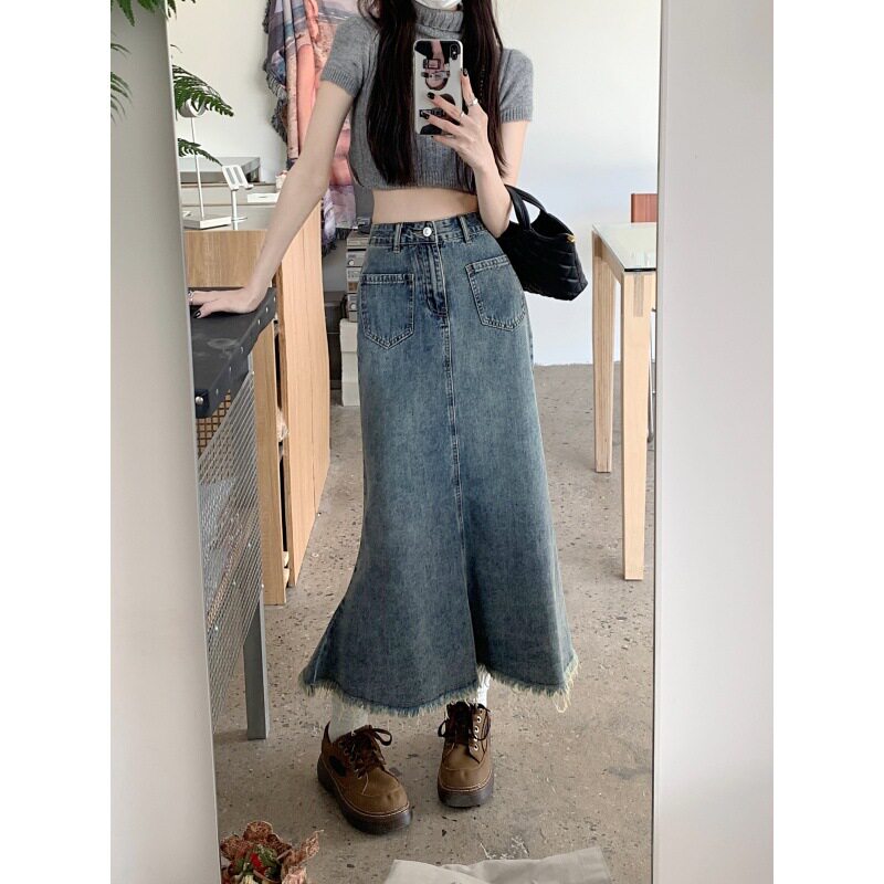 High Waisted Mermaid Skirt Slimming Versatile Mid Length Denim Spring Summer Fashion for Women Wholesale Available