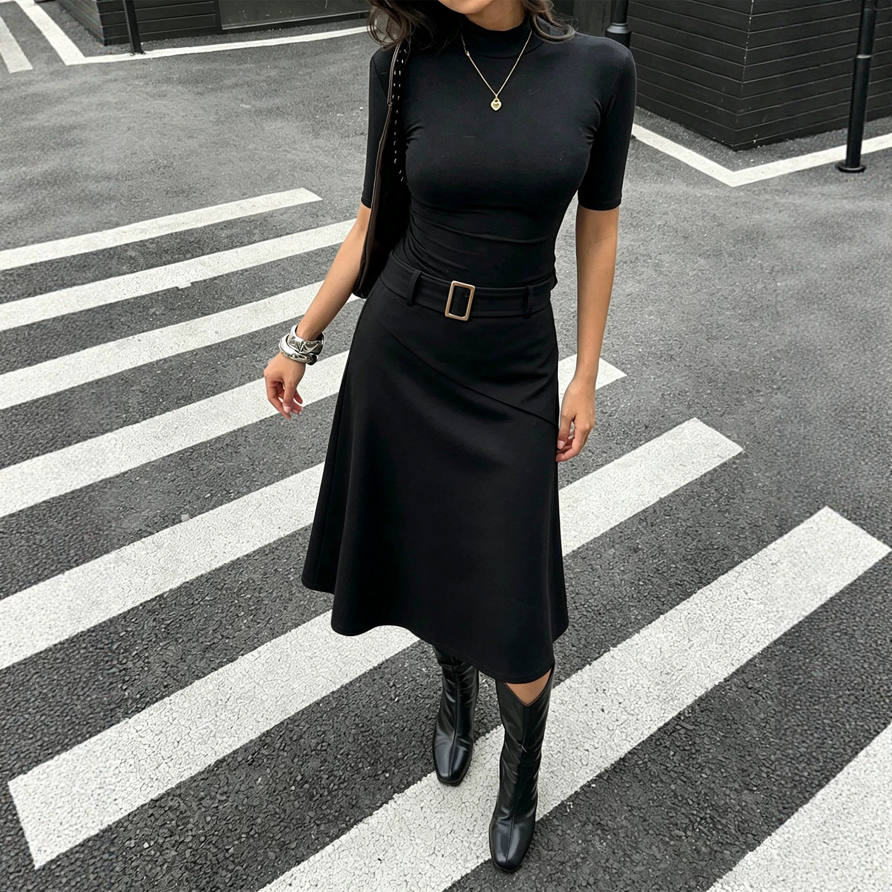 A Line Midi Skirt Belted Asymmetrical Hem Slim Fit Versatile Style Perfect for Casual or Formal Occasions