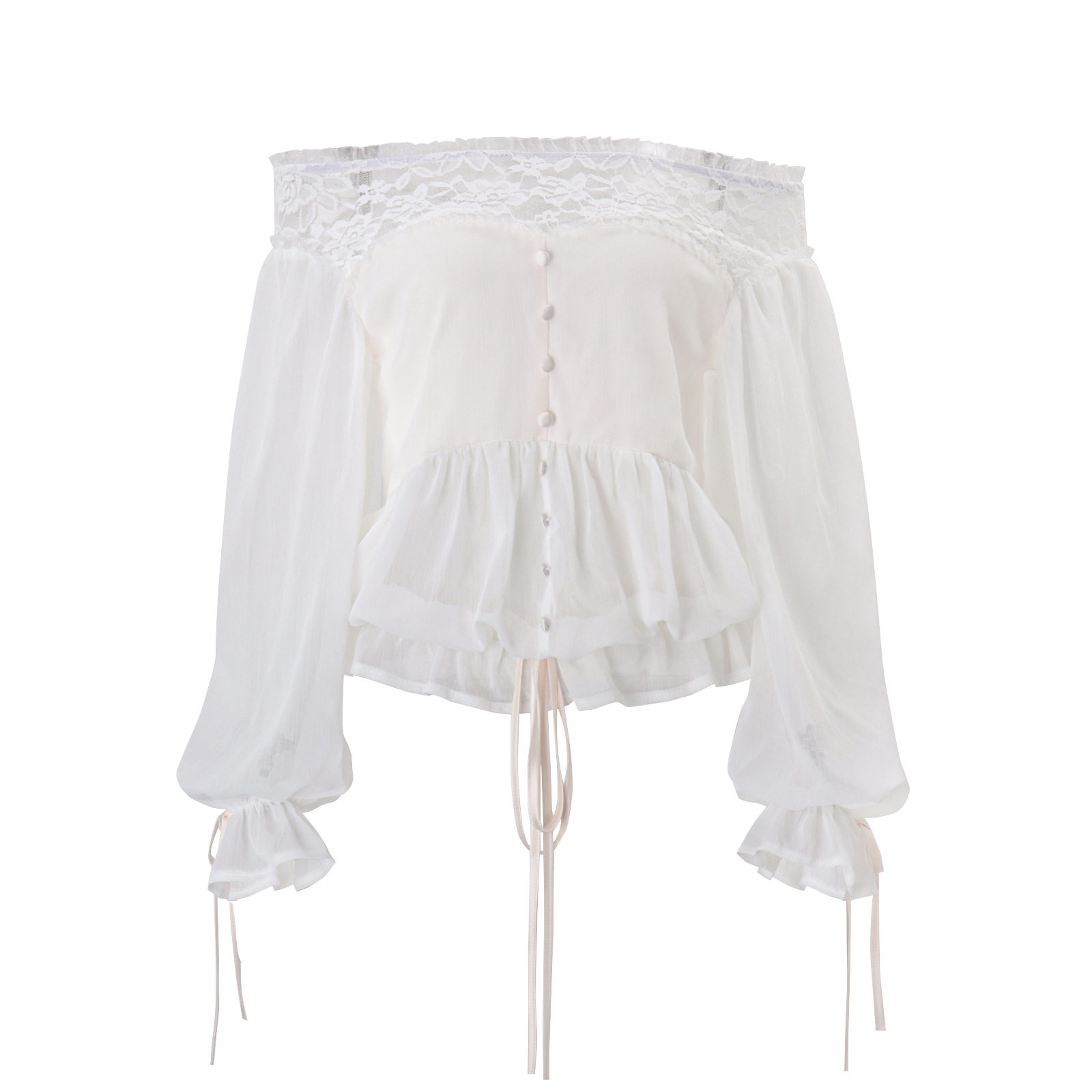 Womens Summer Blouse Stylish Off Shoulder Design Lantern Sleeves Pleated Waist Fashionable for Casual Outings