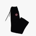 Black pants with red label