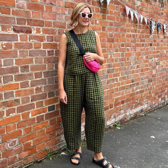 Cross-border European and American Women's 2025 Amazon TK New Printed Plaid Loose Casual Sleeveless Vest Pants suit