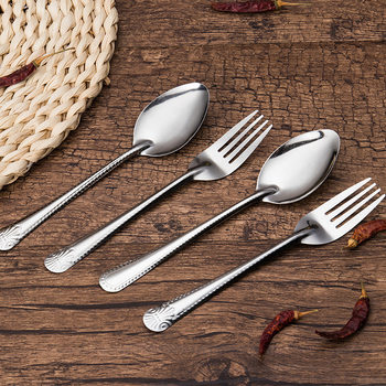 Household Long Handle Stainless Steel Fruit Fork Stirring Coffee Spoon Restaurant Stainless Steel Cake Dessert Spoon Fork Set