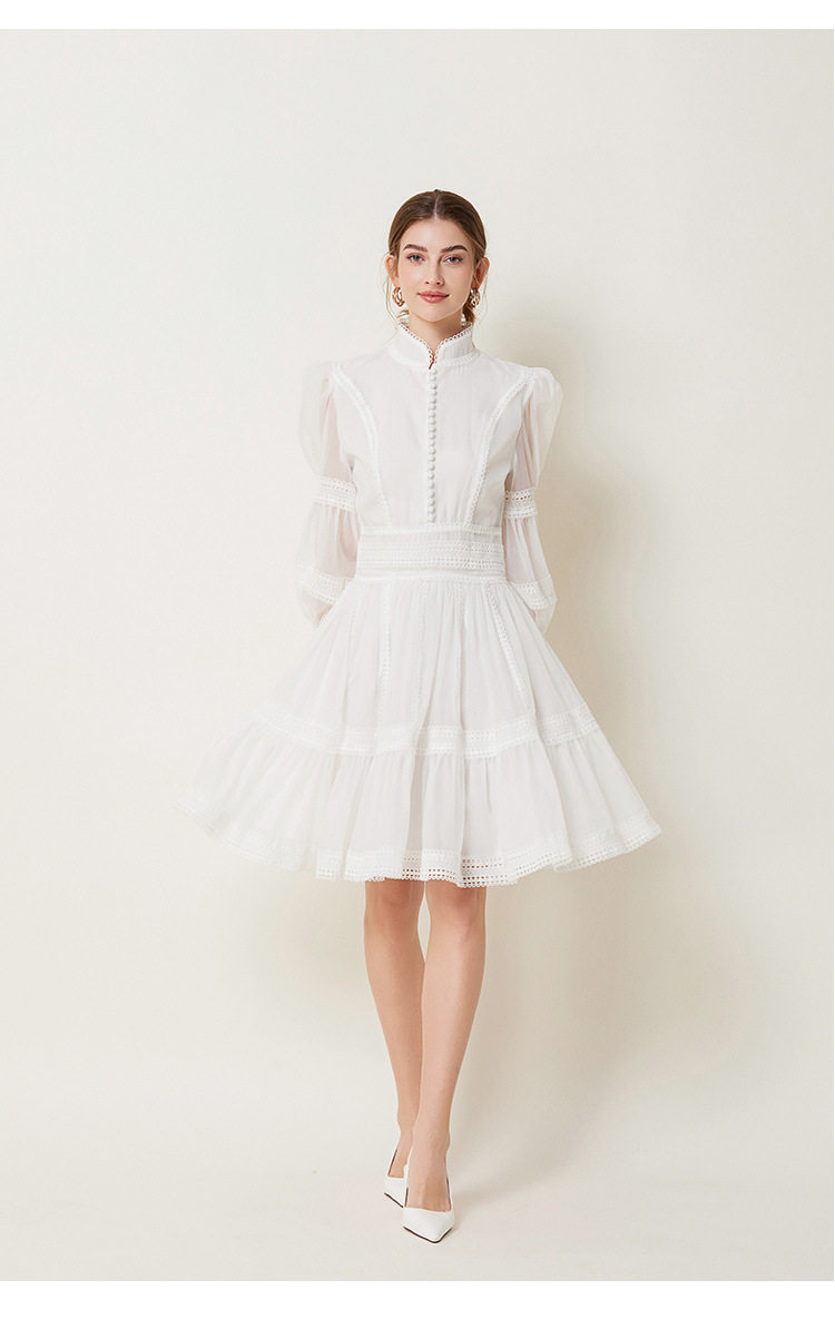 Elegant Puff Sleeve Lace Mesh Dress High End French Style Lantern Sleeves A Line Silhouette Perfect for Formal