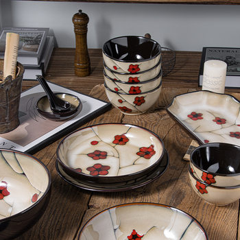 Creative Ceramic Hand-painted Western Food Plate Underglaze Color Dish Household Plate High-value Breakfast Plate Salah Plate Pasta Plate