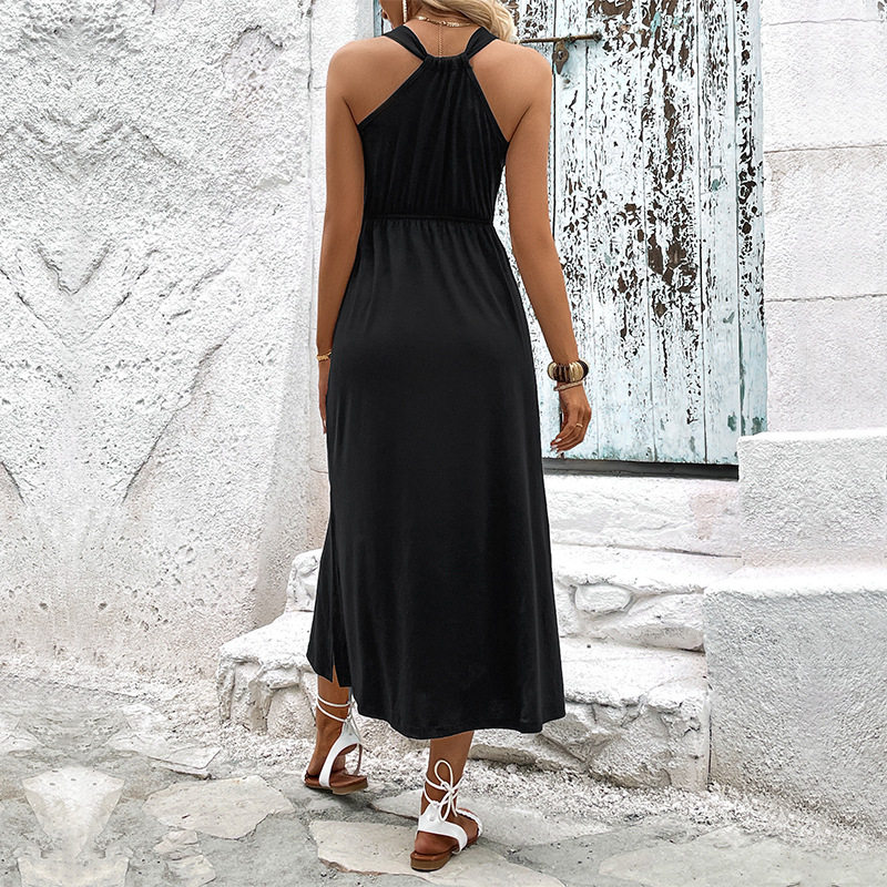 Sleeveless Color Block Dress Summer Casual Style Open Slit Design Lightweight Fabric Wholesale Available
