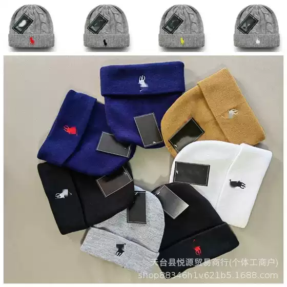 New Foreign Trade Autumn and Winter Pony Embroidery Cable Knit Hat, Warm Hat, Fashionable and Versatile Couple Pullover Hat, Woolen Hat
