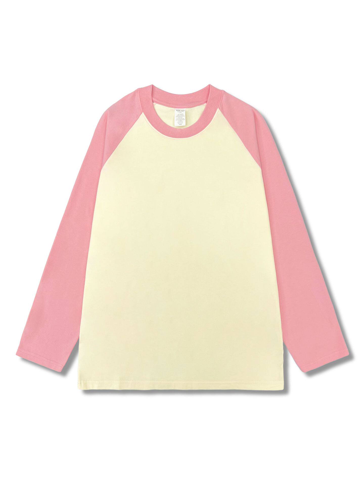 Womens Color Block Long Sleeve T Shirt Casual Loose Fit Round Neck Cotton Fabric Spring and Autumn Essential