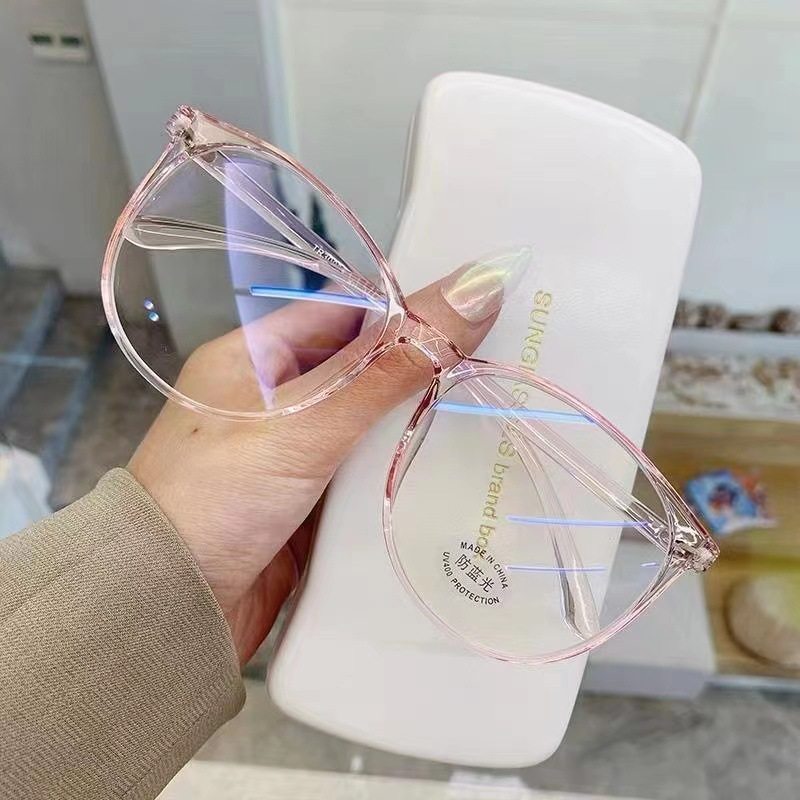 Korean Style Glasses Women's Online Celebrity Plain Anti-blue Light Large Frame Flat Glasses Slimming Glasses Frame Available for Myopia Fashionable Glasses Frame