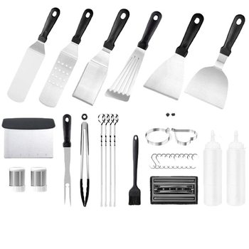 Cross-Border Spot Stainless Steel Barbecue Set Outdoor Barbecue Tools Bbq Grill Cooking Shovel Teppanyaki Shovel Grill Fork