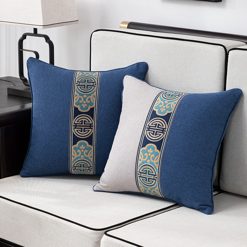 Light Luxury New Chinese Style Pillow Sofa Living Room Chinese Style Cushion Cover Wedding Red Pillow Case Linen Cotton Linen Bedside