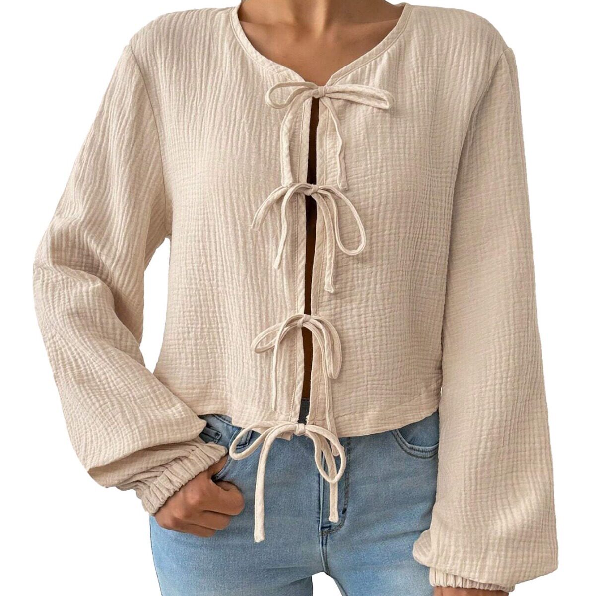 Elegant Womens T Shirt Loose Fit Short Length Tie Front Design Autumn Winter Casual Wear Wholesale Available