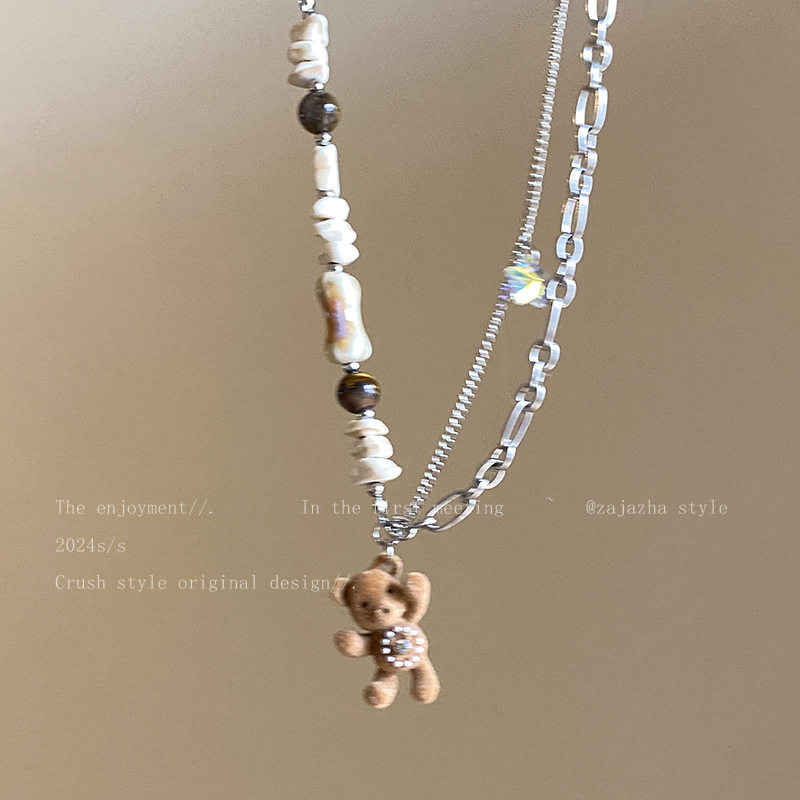 ブラウン ボウ ベア ブラック ロープ ネックレス