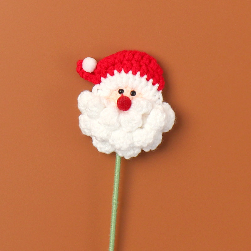 Finished Cross-Border Handmade Woolen Knitted Santa Claus Flower Branches Cotton Hazelnut Christmas Bouquet Decorative Accessories Wholesale
