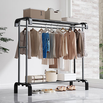 Upgraded New Model for Home Bedroom Floor-Standing Vertical Clothes Drying Rack Storage and Drying Coat Rack with Two Layers of Storage