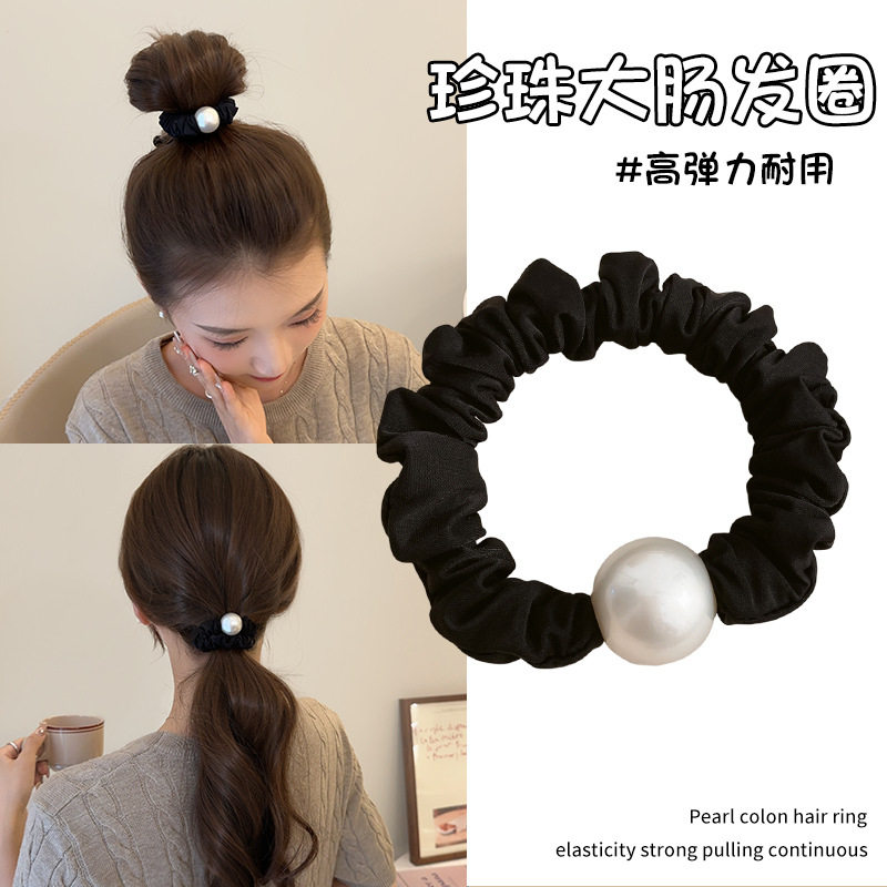 Pearl Satin Large Intestine Hair Loop Hair Rope Women's 2024 New Tie Ball Head Rope Rubber Tendons Advanced Sense Hair Rope Hair Accessories