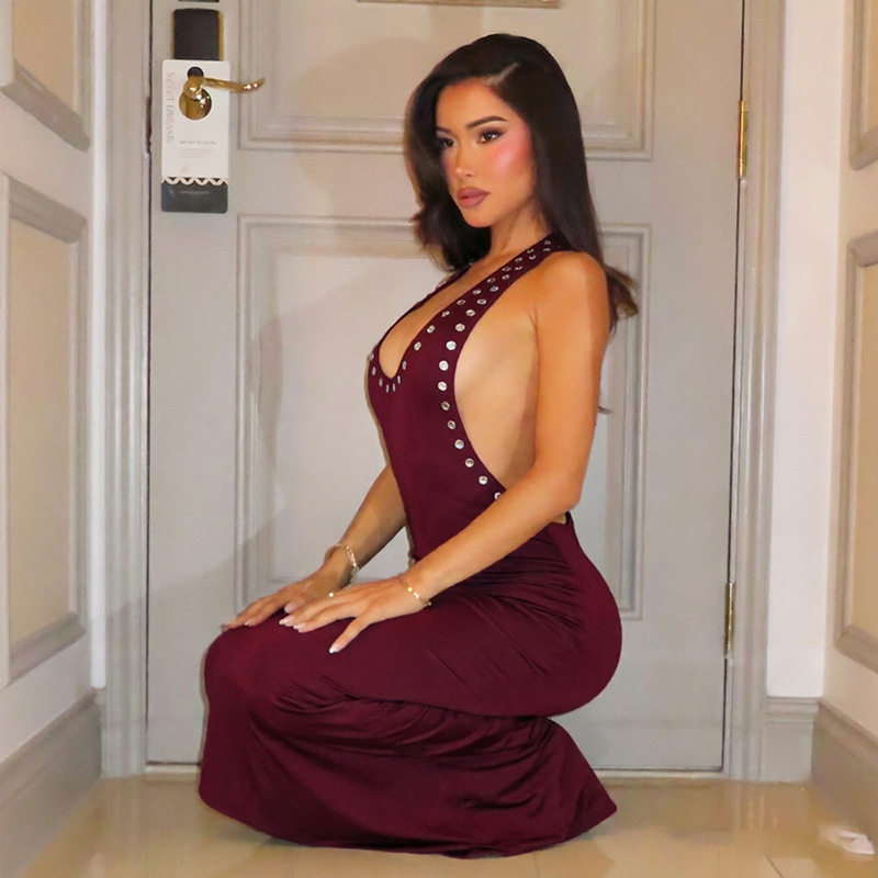 Fashionable Womens Backless Bodycon Dress U Neck Hollow Out Sexy Design Autumn Collection for Parties Wholesale
