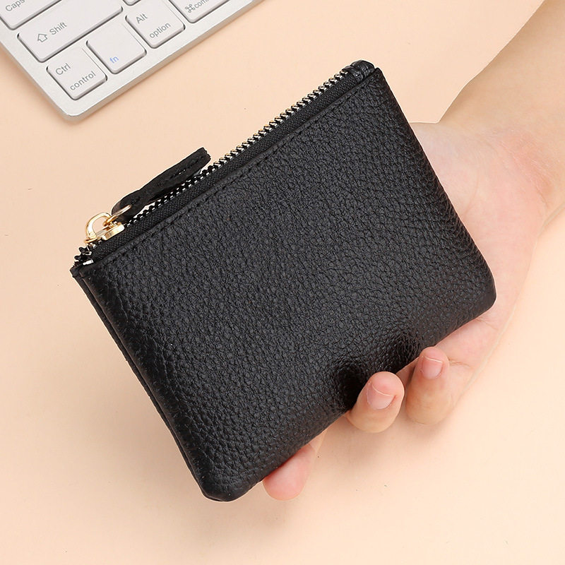 Genuine Leather Coin Purse Men's and Women's Card Bag Soft Leather Mini Coin Bag Key Storage Bag Top Layer Cowhide Zipper Small Wallet