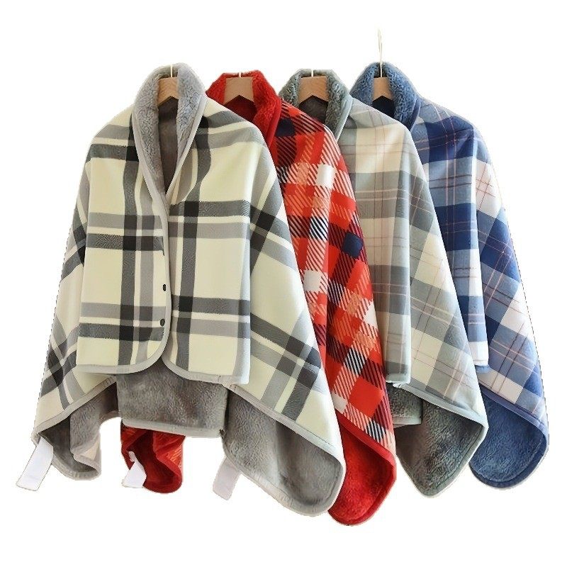Wholesale In-Stock Christmas Cross-Border Trendy Women's Gray and White Checkered Shawl Blanket Double-Layer Thickened Warm Nap Blanket Cover Blanket