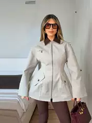 Cross-Border Aliexpress 2026 Spring New Fashionable and Elegant High-End Lapel Waist-Cinching Short Zipper Jacket Coat