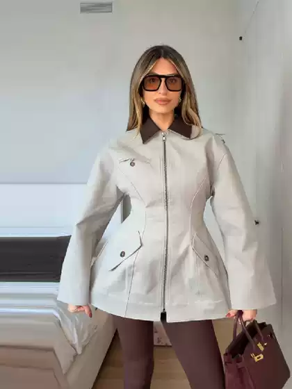 Cross-Border Aliexpress 2026 Spring New Fashionable and Elegant High-End Lapel Waist-Cinching Short Zipper Jacket Coat