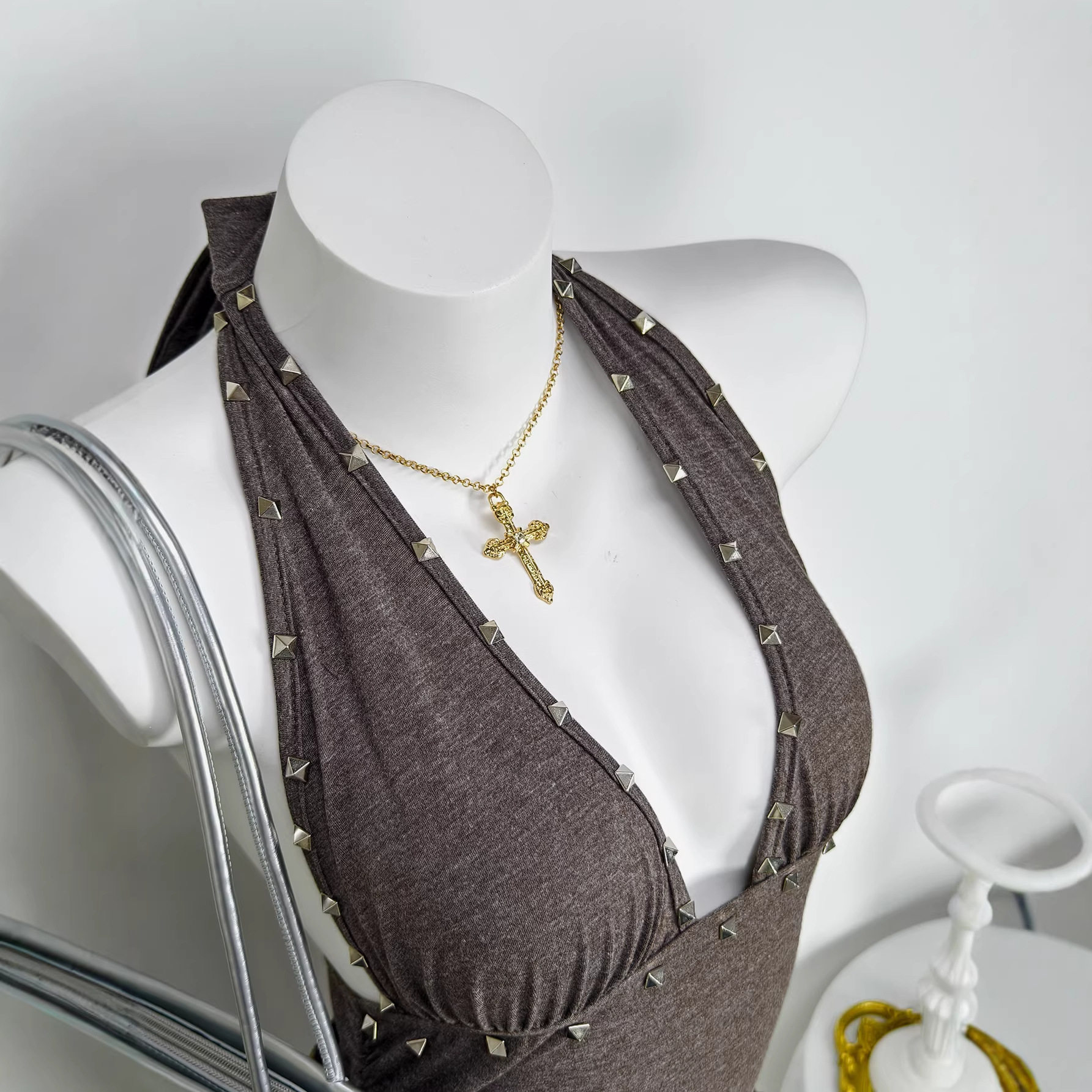 Summer Sleeveless Halter Dress Beaded Detail Sexy Style Perfect for Parties and Events Ready to Ship
