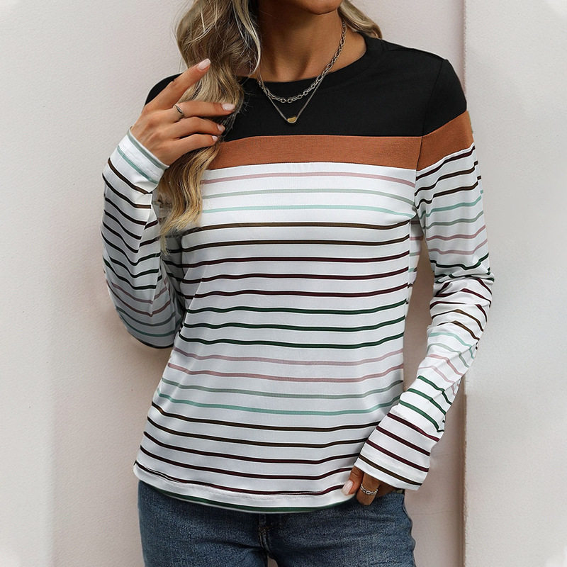 Casual Striped Long Sleeve T Shirt Spring and Autumn Style Comfortable Commuter Wear Wholesale Available