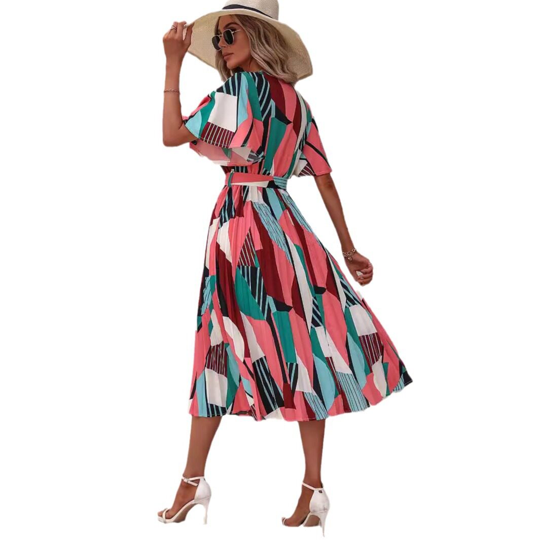 Floral Print Maxi Dress Short Sleeve Tie Detail Elegant Design Perfect for Summer Events Wholesale Available