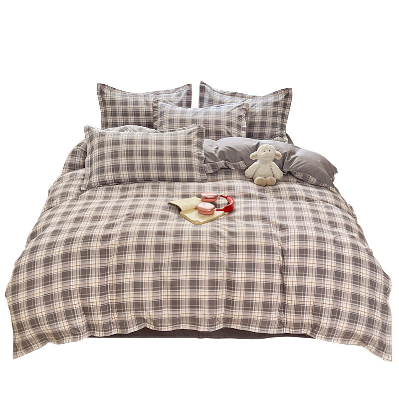 Simple wind bed four-piece sanding quilt cover student dormitory three-piece water-washed cotton bed sheet skin-friendly quilt cover wholesale