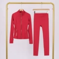Chinese red double gold zipper stamped jacket and nine-point pants suit