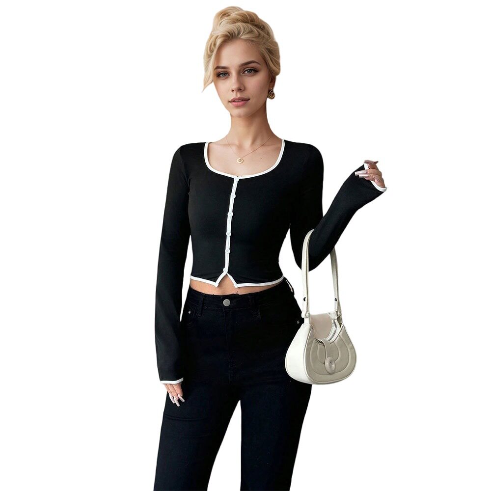 Womens Slim Fit Long Sleeve Crop Top Elegant Stylish Comfortable Perfect for Spring Summer Occasions Wholesale