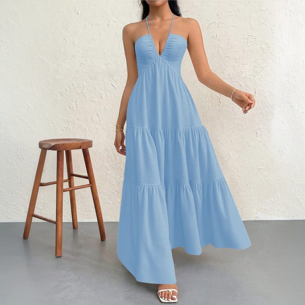 Elegant Womens Beach Maxi Dress Sexy Spaghetti Straps Lightweight Fabric Summer Style Wholesale Available
