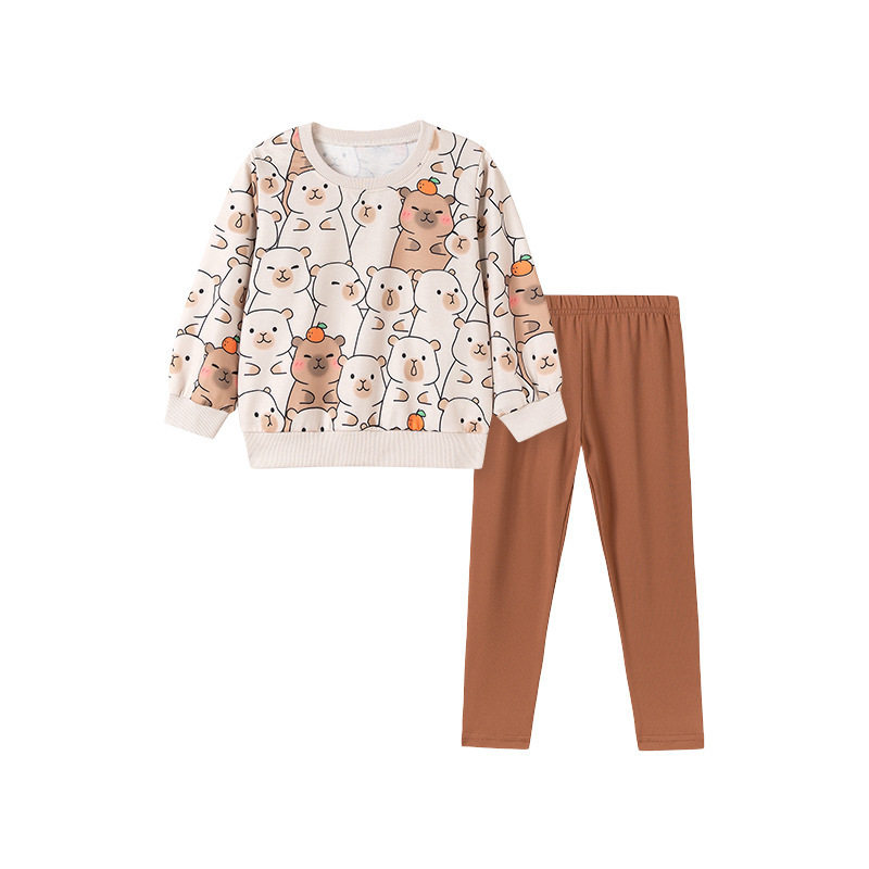 Cute Cartoon Girls' Set, Autumn Long-sleeve Kids' Outfit, 2-piece Fall Wear