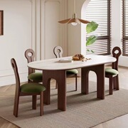 Solid Wood French Style Vintage Dining Table Ash Wood Dining Table Advanced Sense Hole Stone Rock Slate Peach Color Household Ov
